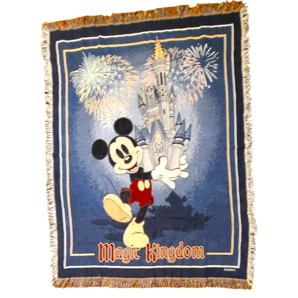 Walt Disney World Magic Kingdom Mickey Mouse Throw Blanket 60x42 Woven Tapestry
